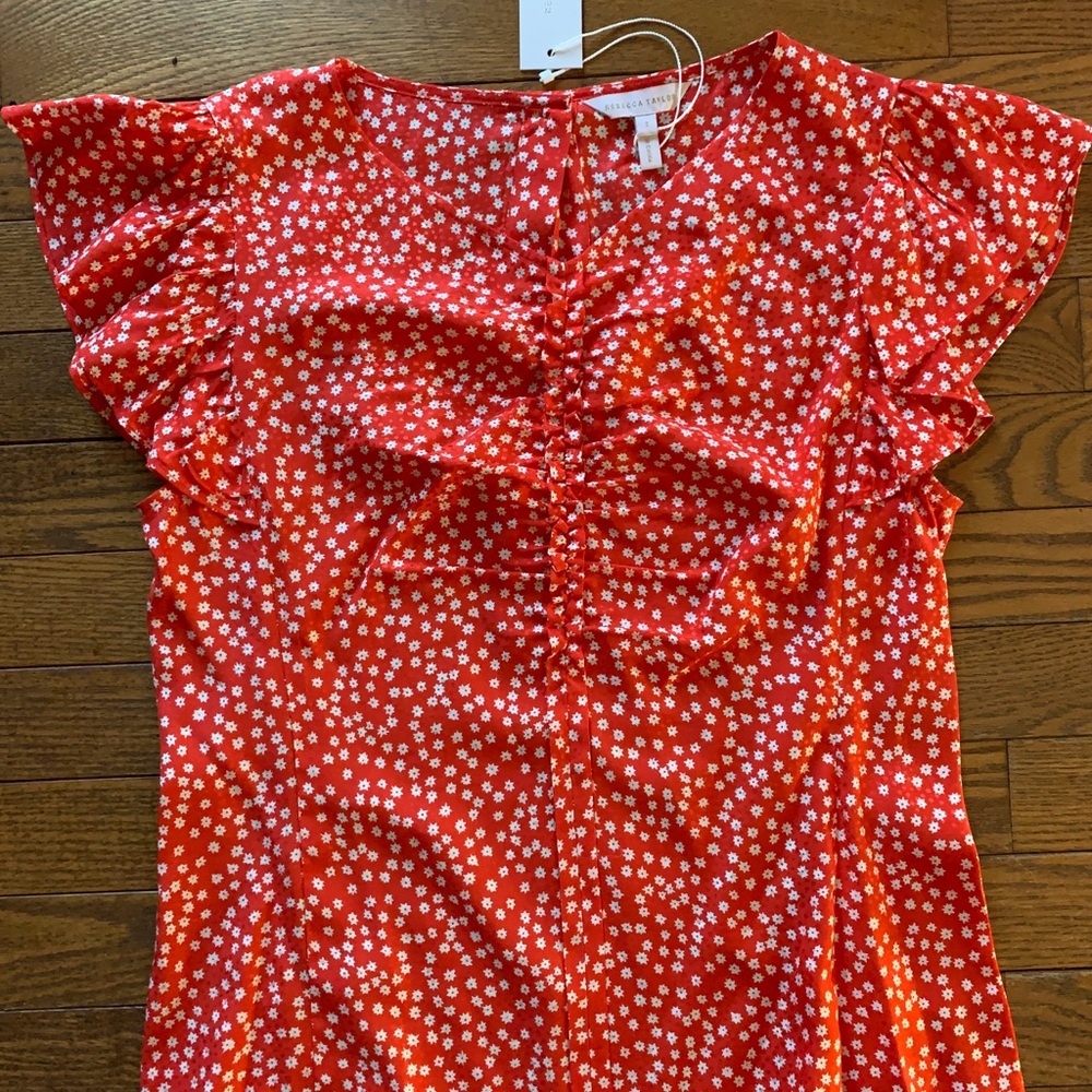 NWT Rebecca Taylor Orange Floral Ruch Silk Blouse size 2